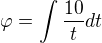 kopírovat do textarea $\varphi=\int\frac{10}tdt$