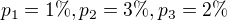 $p_{1} = 1\%, p_{2} = 3\%, p_{3} = 2\%$