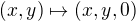 $(x,y)\mapsto(x,y,0)$