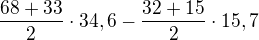 $\frac{68+33}{2}\cdot 34,6-\frac{32+15}{2}\cdot 15,7$