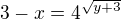 $3-x=4^{\sqrt{y+3}}$