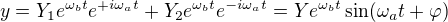 $y= Y_1 e^{\omega_bt}e^{+i\omega_at} + Y_2e^{\omega_bt}e^{-i\omega_at}=Ye^{\omega_bt}\sin(\omega_a t + \varphi)$