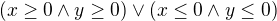 $(x\geq 0 \wedge y\geq 0) \vee (x\le0 \wedge y\le0)$