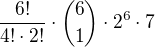$\frac{6!}{4! \cdot 2!} \cdot {6 \choose 1} \cdot 2^6 \cdot 7$