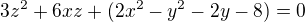 $3z^2+6xz +(2x^2-y^2-2y-8)=0$
