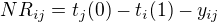 $NR_{ij}=t_{j}(0)-t_{i}(1)-y_{ij}$