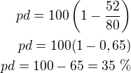 $pd=100\left(1-\frac{52}{80}\right)\\pd=100(1-0,65)\\pd=100-65=35\,\,\%$