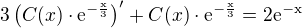 kopírovat do textarea $3\(C(x)\cdot\rm{e}^{-\frac{x}{3}}\)^{\prime}+C(x)\cdot\rm{e}^{-\frac{x}{3}}=2\rm{e}^{-x}$