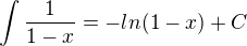 kopírovat do textarea $\int{\frac{1}{1-x}=-ln(1-x)+C}$
