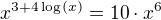 $x^{3+4\log_{}(x)}=10\cdot x^{6}$