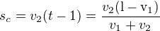 $s_c=v_2(t-1)=\frac{v_2(\rm{l}-v_1)}{v_1+v_2}$