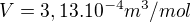 $V=3,13.10^{-4}m^{3}/mol$