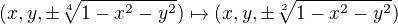 $(x,y,\pm \sqrt[4]{1-x^{2}-y^{2}})\mapsto(x,y,\pm \sqrt[2]{1-x^{2}-y^{2}})$