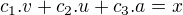 $c_{1}.v+c_{2}.u+c_{3}.a=x$