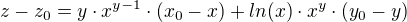 $z - z_0 = y \cdot x^{y-1} \cdot (x_0 - x) + ln(x) \cdot x^y \cdot (y_0 - y)$