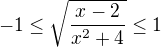$-1\le \sqrt{\frac{x-2}{x^2+4}}\le 1$