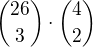 ${26\choose 3}\cdot{4\choose 2}$