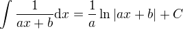 kopírovat do textarea $\int\frac{1}{ax+b}\mathrm{d}x=\frac{1}{a}\ln|ax+b| + C$
