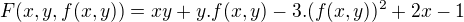$F(x,y,f(x,y))=xy+y.f(x,y)-3.(f(x,y))^2+2x-1$