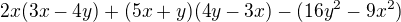 $2x(3x-4y)+(5x+y)(4y-3x)-(16y^{2}-9x^{2})$