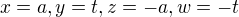$x=a, y=t, z=-a, w=-t$