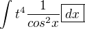 $\int t^4\frac{1}{cos^2x}\boxed{dx}$