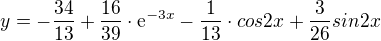 $y=-\frac{34}{13}+\frac{16}{39}\cdot \mathrm{e}^{-3x}-\frac{1}{13}\cdot cos2x+\frac{3}{26}sin2x$
