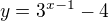 $y=3^{x-1}-4$