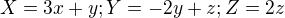 kopírovat do textarea $X=3x+y; Y=-2y+z;Z=2z$
