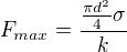 $F_{max}=\frac{\frac{\pi d^{2}}{4}\sigma }{k}$