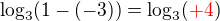 $\log_3(1-(-3)) = \log_3(\color{red}+4\color{black})$