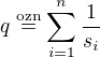 $q \stackrel{\mathrm{ozn}}{=} \sum_{i=1}^n\frac{1}{s_i}$