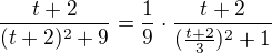 $\frac{t+2}{(t+2)^2 +9}=\frac19\cdot{\frac{t+2}{(\frac{t+2}{3})^2 +1}}$