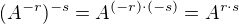 $(A^{-r})^{-s}=A^{(-r)\cdot (-s)}=A^{r\cdot s}$