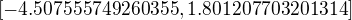 $[-4.507555749260355, 1.801207703201314]$