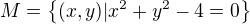 $M =\{ (x, y)|x^2 + y^2-4 = 0 \}$