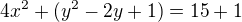 $4x^2+(y^2-2y+1)=15+1$