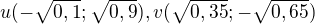 $u(-\sqrt{0,1};\sqrt{0,9}), v(\sqrt{0,35};-\sqrt{0,65})$