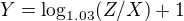$Y=\log_{1.03}(Z/X)+1$