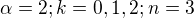 $\alpha =2 ; k=0,1,2; n = 3$