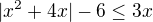 $|x^{2}+4x|-6\le 3x$