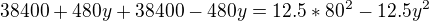 $38400+480y+38400-480y=12.5*80^2-12.5y^2$