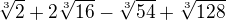 $\sqrt[3]{2}+2\sqrt[3]{16}-\sqrt[3]{54}+\sqrt[3]{128}$