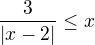 $\frac{3}{|x-2|}\le x$