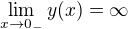 $\lim_{x\to 0_-}y(x)=\infty$