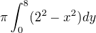 $\pi \int_{0}^{8}(2^2 - x^2)dy$