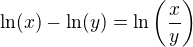$\ln(x)-\ln(y)=\ln\left(\frac xy\right)$