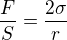 $\frac{F}{S} = \frac{2 \sigma}{r}$