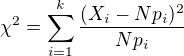 kopírovat do textarea $\chi^2 = \sum_{i=1}^k \frac{(X_i-Np_i)^2}{Np_i}$