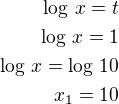 kopírovat do textarea $\log\,x=t\\\log\,x=1\\\log\,x=\log\,10\\x_1=10$